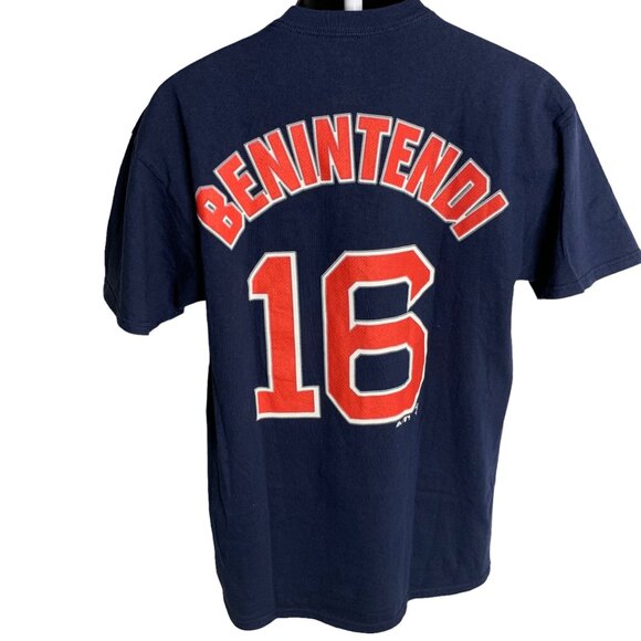 Majestic Red Sox 16 Benintendi T Shirt L Blue Crewneck Short Sleeve MLB Baseball - Picture 4 of 8